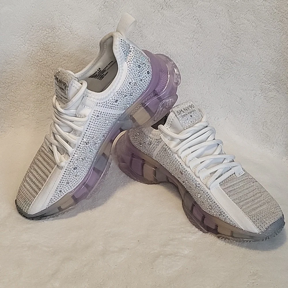 Steve Madden Maxima Rhinestone Lace Up White Multi Colored Sneaker Sz 4.5 Girls
